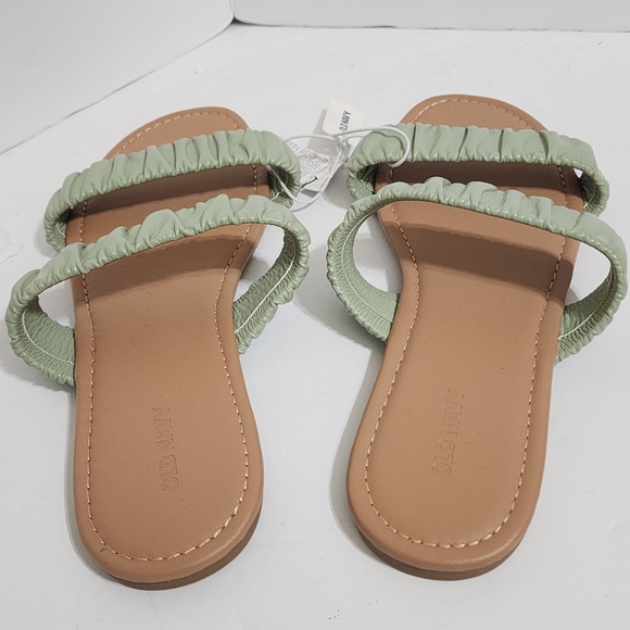 OLD NAVY Faux Leather Ruched Flat Sandals Double Strap 10 Pale Glass Green NWT - Picture 10 of 15